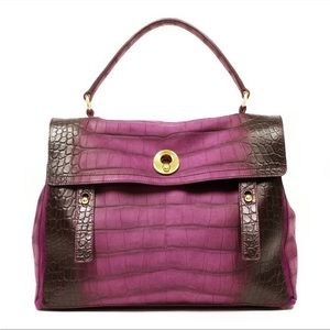 YVES SAINT LAURENT purple suede MUSE TWO LARGE CROC Satchel Bag